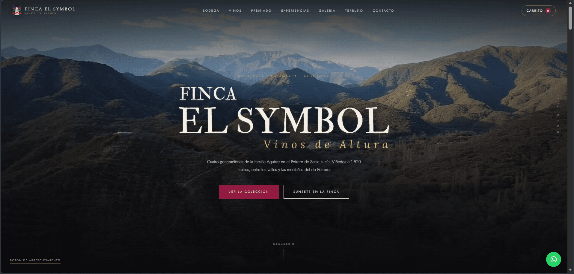 Captura de Finca El Symbol, Sitio y e-commerce a medida desarrollado por C/O Studio — vista en computadora