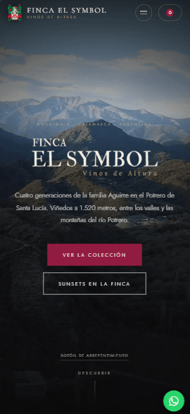 Captura de Finca El Symbol, Sitio y e-commerce a medida desarrollado por C/O Studio — vista en celular
