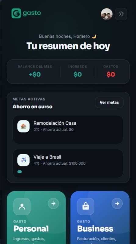 Gasto App — sitio en celular