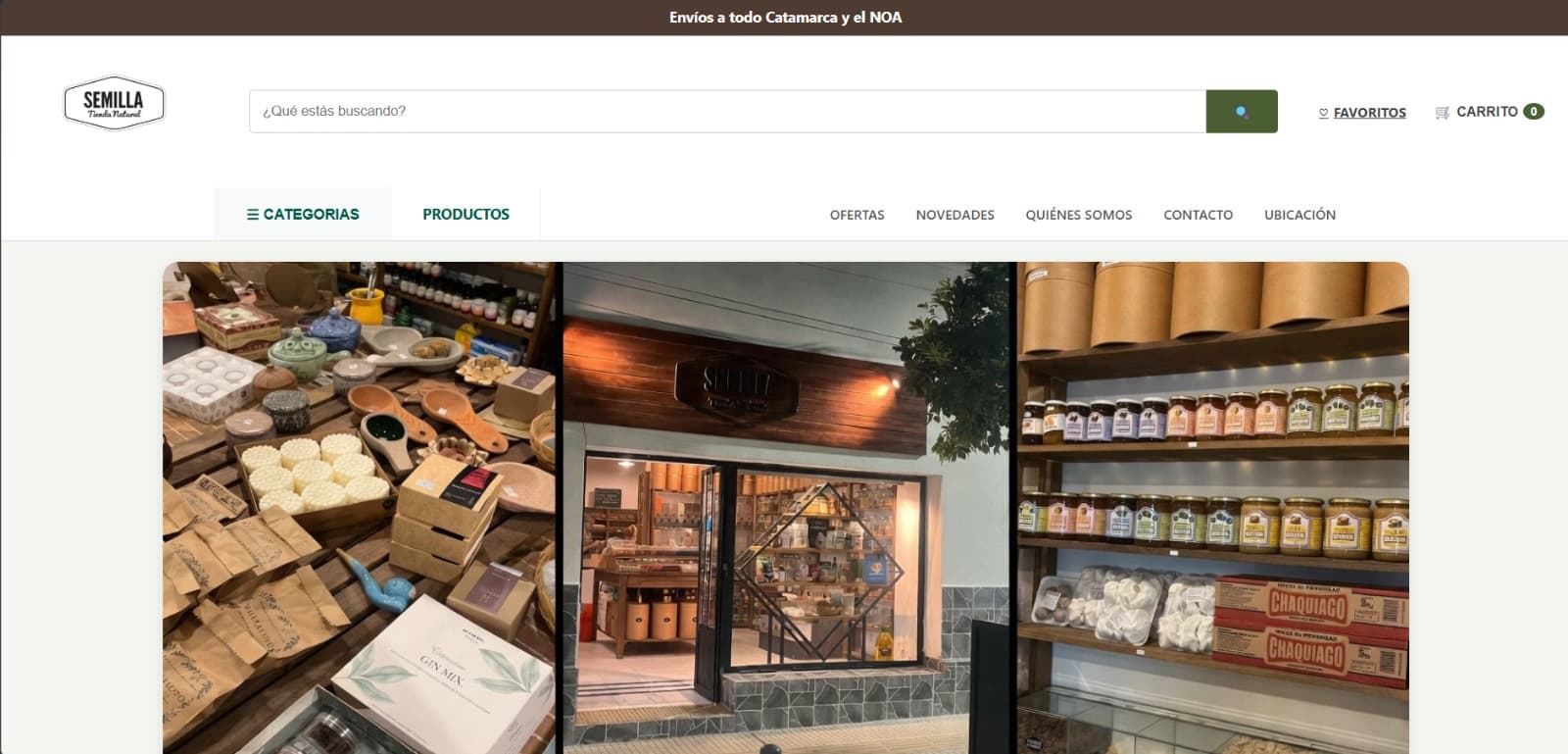 Semilla Tienda Natural — sitio en desktop